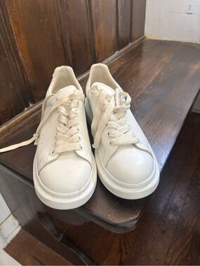 Alexander McQueen White Cream Leather Oversized Sneakers